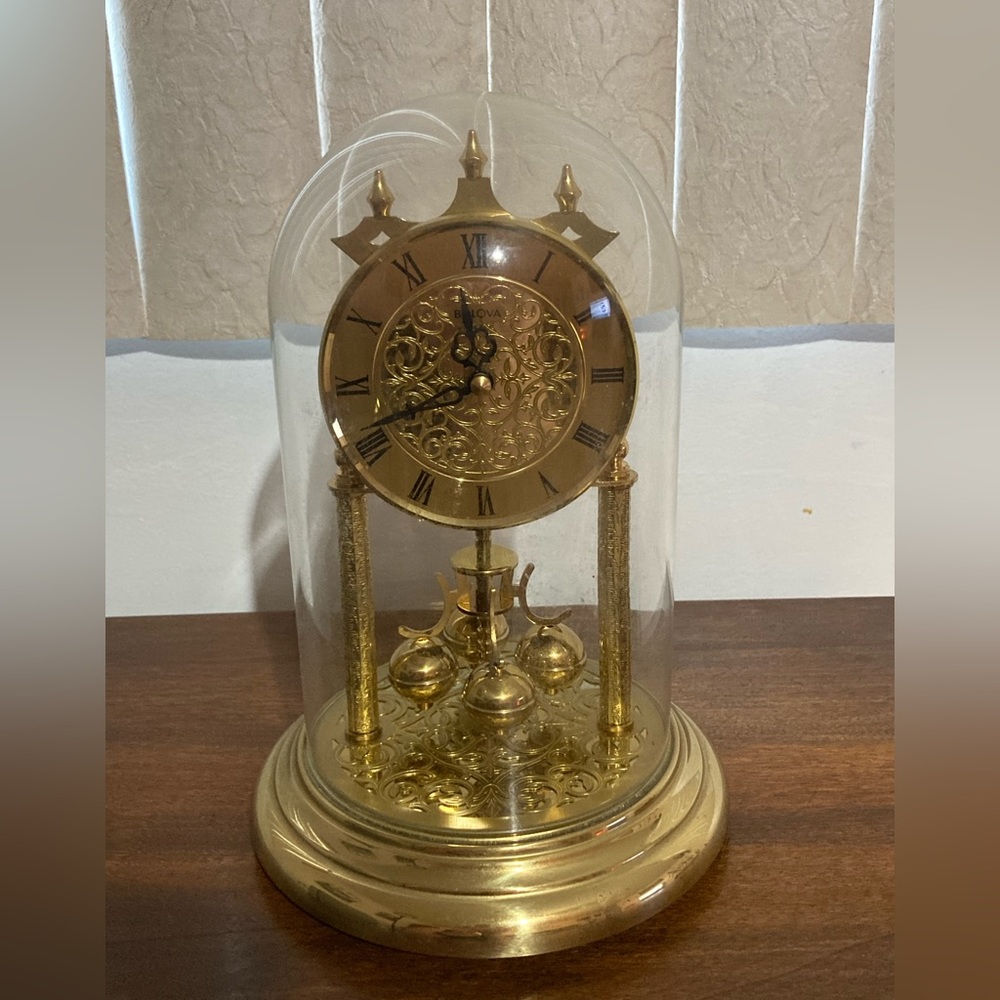 BULOVA Anniversary Clock with glass dome Model B8831 9” Non-Working